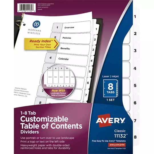 Separador blanco carta 8 divisiones AVERY tecnología laser/inkjet