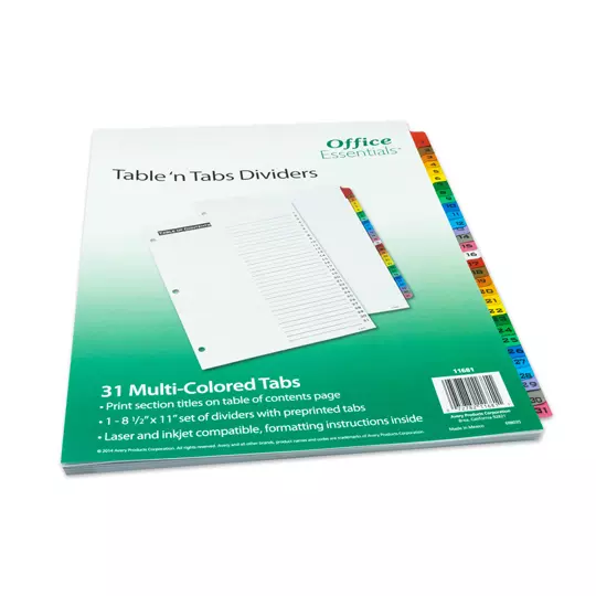 Separador blanco carta 31 divisiones AVERY  tecnología laser/inkjet