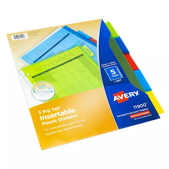Separador plástico carta 5 divisiones AVERY tecnología laser/inkjet