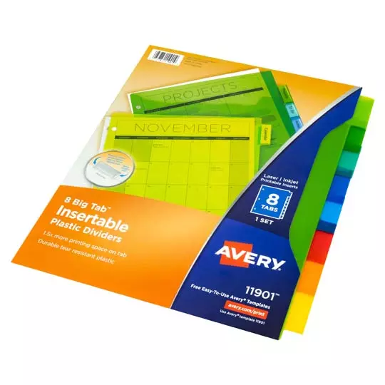 Separador plástico carta 8 divisiones AVERY   tecnología laser/inkjet