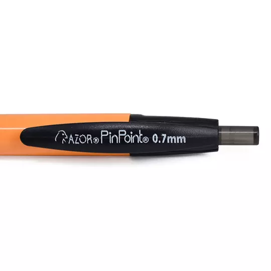 Bolígrafo fino retráctil Pin Point 0.7 mm color negro cuerpo amarillo c/12 pzas