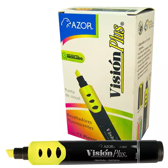 Resaltador de texto Vision Plus punta cincel 6 mm amarillo caja con 12 pzas