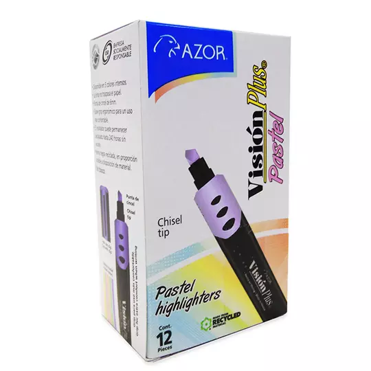 Resaltador de texto Vision Plus Pastel punta cincel 6 mm morado caja con 12 pzas