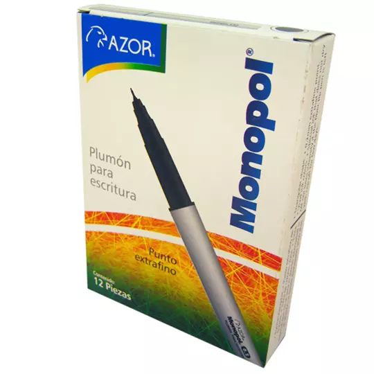 Plumón extra fino Monopol 0.2 mm color azul caja con 12 pzas