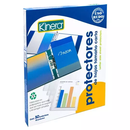 Protector de hojas traslucidos Kinera 369 uso rudo tamaño carta caja con 50 pzas