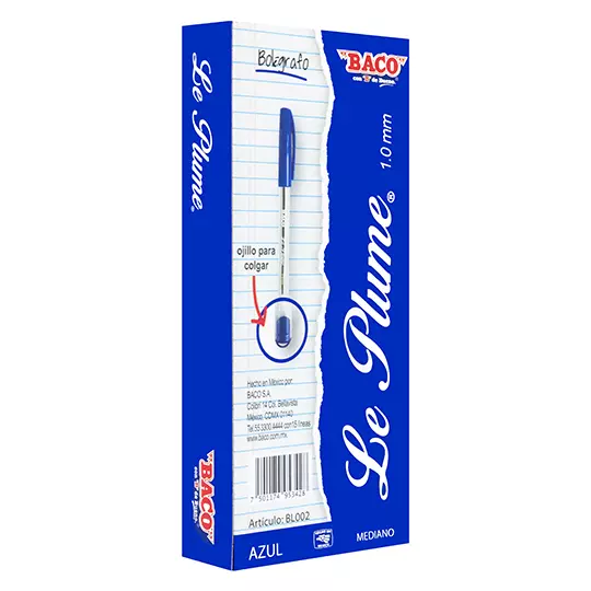 Bolígrafo BACO Le Plume punto mediano 1.00 mm color azul caja con 12 piezas