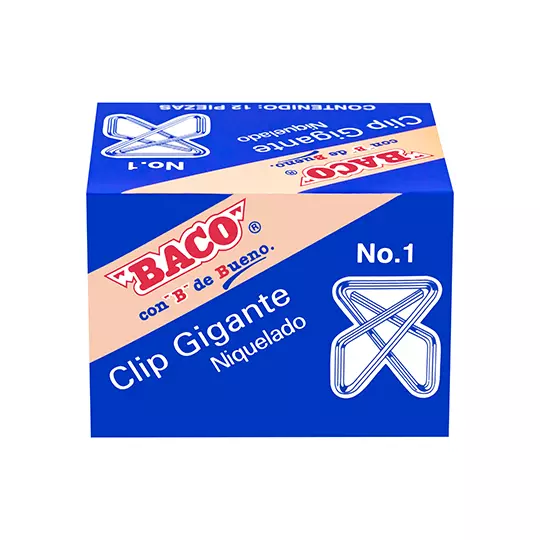 Clip BACO mariposa gigante niquelado No.1 caja con 12 clips