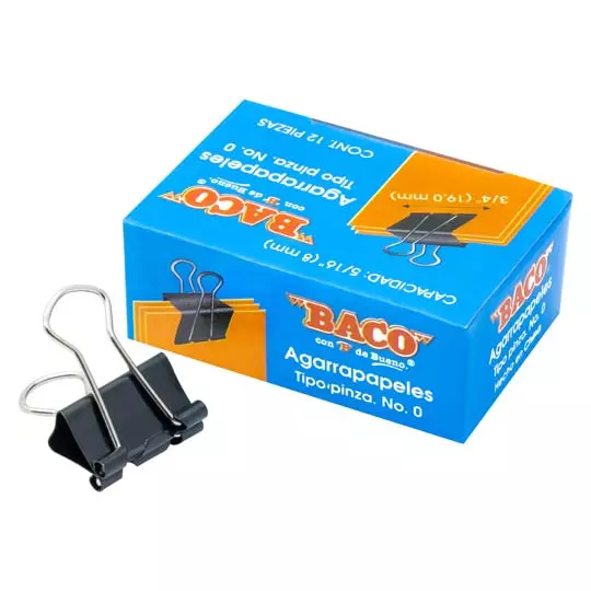 Sujeta documentos BACO No. 0 19 mm caja con 12 piezas