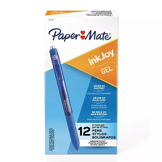 Boligrafo retractil Paper Mate Inkjoy Gel color azul caja con 12 piezas
