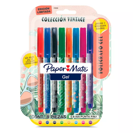 Boligrafo gel Paper Mate Vintage punto fino estuche con 8 piezas