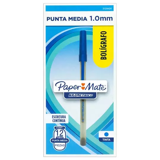 Boligrafo kilometrico economico azul punto mediano caja con 12 piezas