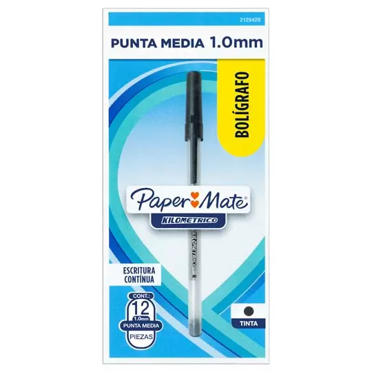 Boligrafo kilometrico economico negro punto mediano caja con 12 piezas