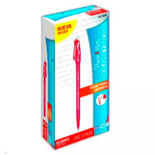 Bolígrafo borrable Paper Mate rojo punta mediano caja con 12 piezas