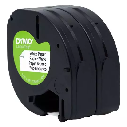 Cinta de papel DYMO Letra Tag negro sobre blanco 12 mm x 4 m blíster c/ 2 piezas 3