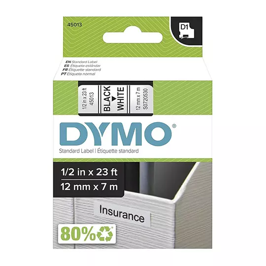Cinta de plastico DYMO Labelmanager negro sobre blanco de 12mm x 7 m pieza