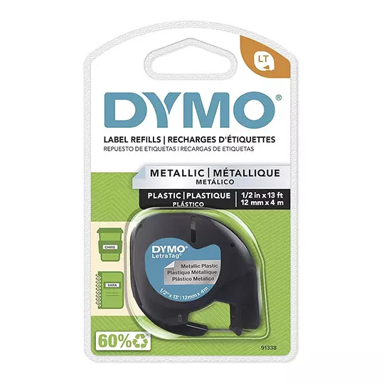 Cinta plástica DYMO Letratag negro sobreplateado 12mm x 4mm 1 pieza