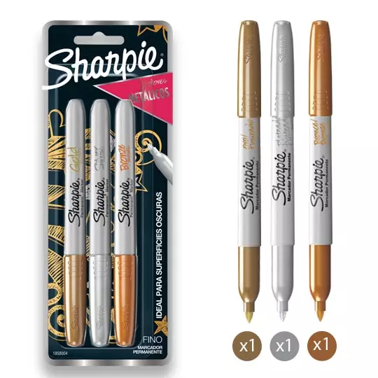 Marcador permanente Sharpie metalico tarjeta con 3 piezas