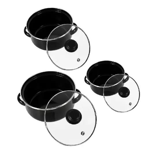 Juego De 3 Ollas BETEAVON De Peltre Con Tapa De Cristal  Negro 18, 20, 24 cm