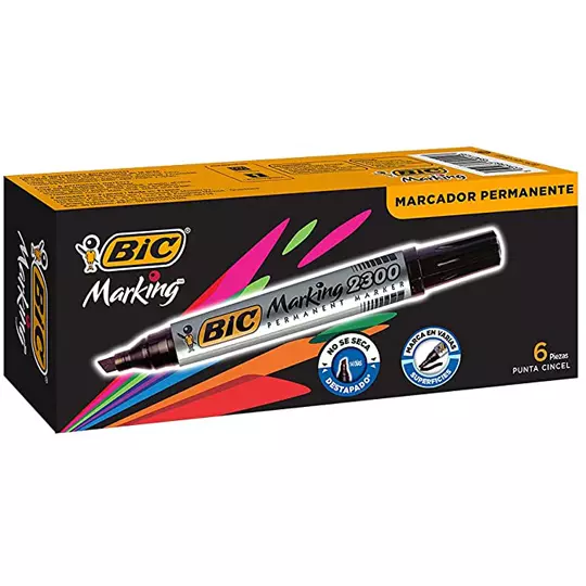 Marcador permanente BIC Marking 2300 negro caja con 6 piezas
