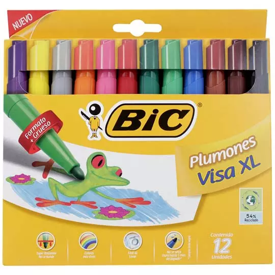 Marcadores base agua BIC Visa XL caja con 12 piezas