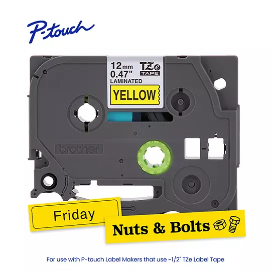 Cinta Brother negro sobre amarillo 12 mmcinta laminada estándar tz