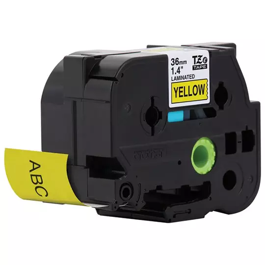 Cinta laminada con texto negro sobre fondo amarillo