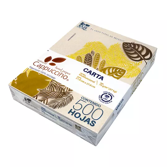 Resma de papel Cappuccino 100% reciclado tamaño carta cappuccino 75gr, 500 hs