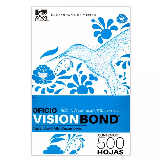 Caja de Papel bond Vision tamaño oficio 97% de blancura 75gr.
