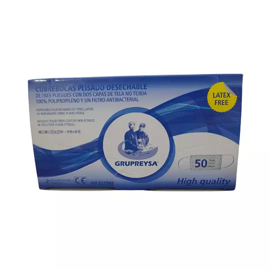 Cubrebocas GRUPREYSA 3 capas termosellado azul Marino con 50 pza.