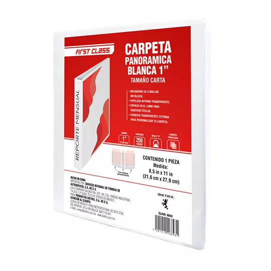 Carpeta de vinil carta DIETRIX 1 pulgada herraje O color blanca con ventana