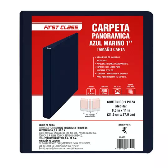 Carpeta vinil carta first class con ventana 1 pulgada arillo tipo "o" azul