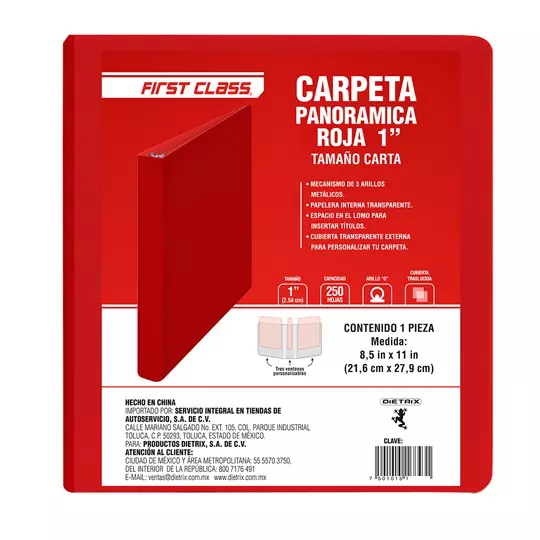 Carpeta vinil carta first class con ventana 1 pulgada arillo tipo "o" rojo