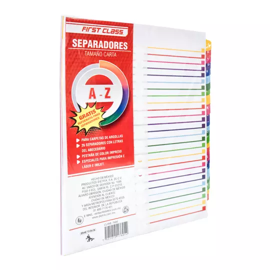 Separadores Dietrix tamaño carta de la A - Z pestañas de color