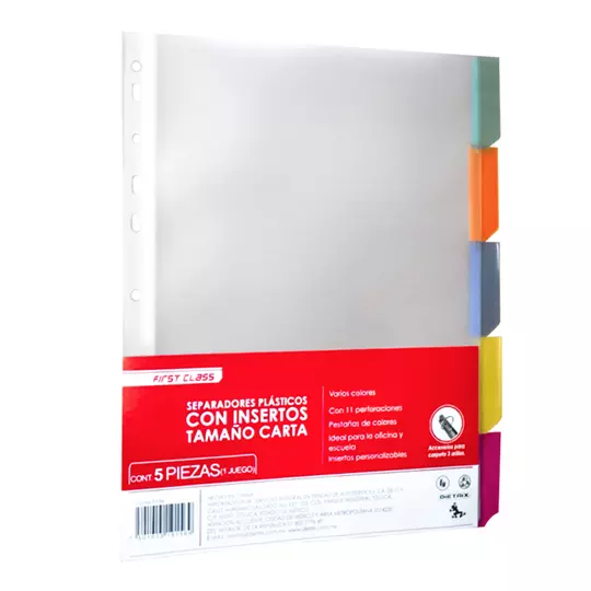Separadores plásticos de color Dietrix tamaño carta con insertos, 5 piezas