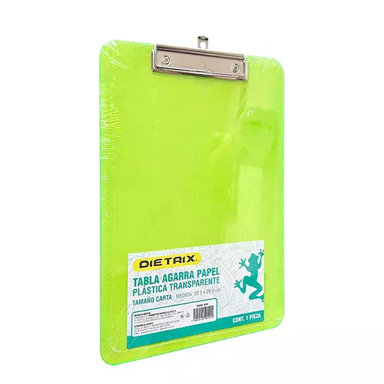 Tabla de plástico agarra papel DIETRIX tamaño carta, colores surtidos con regla