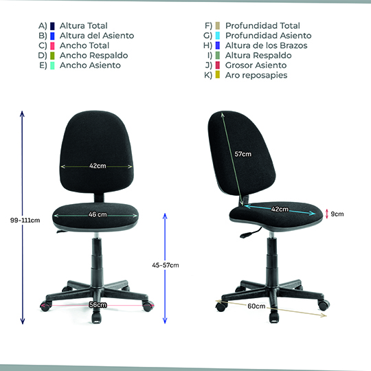 Silla operativa ERGO mod. 1348  sin descansa brazos color negro