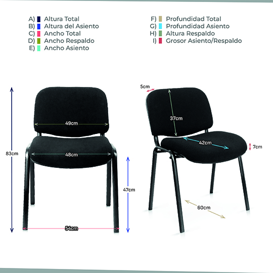 Silla fija ERGO mod. 1620 sin descansa brazos asiento en tela color negro