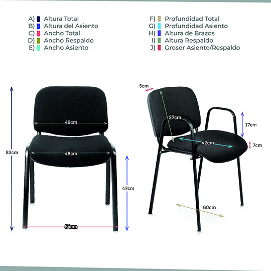 Silla fija ERGO mod. 1626 con descansa brazos respaldo y asiento color negro