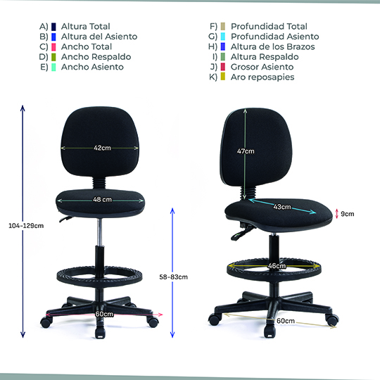 Silla operativa ERGO mod. 2369 con ajuste neumático de altura color negro