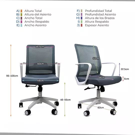 Silla ejecutiva ERGO mod. Civita-B con descansa brazos color blanco y malla gris