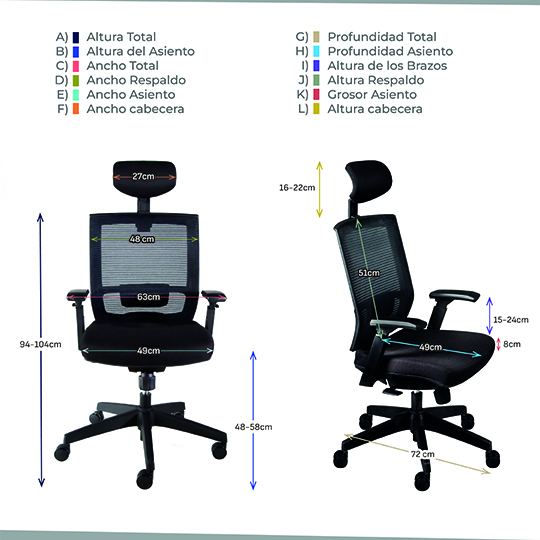 Silla directiva ERGO Milan-C con cabecera y descansa brazos color negro