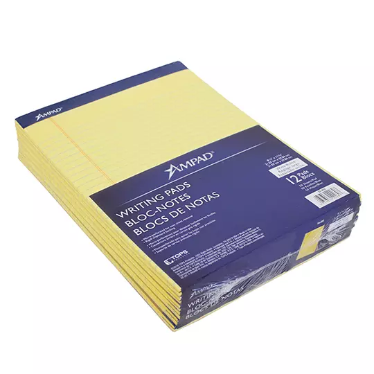 Block de hojas Ampad carta color amarillo rayado con 50 hojas paquete c/12 pzas
