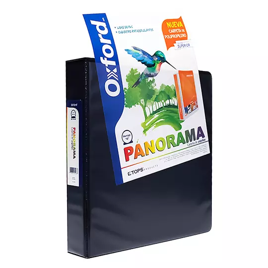 Carpeta panorámica Oxford carta negra herraje de 1 1/2 pulgadas "O"
