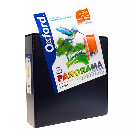 Carpeta panorámica Oxford carta negra herraje de 2 pulgadas "O"