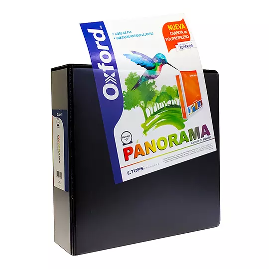 Carpeta panorámica Oxford carta negra herraje de  3 pulgadas "O"
