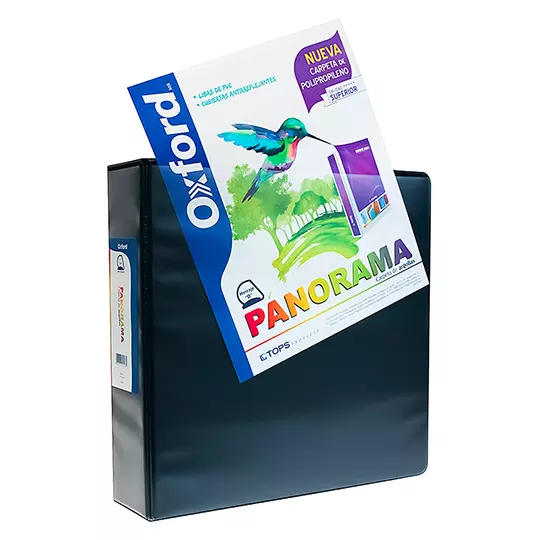 Carpeta panorámica Oxford carta negra herraje de 2 pulgadas "D"