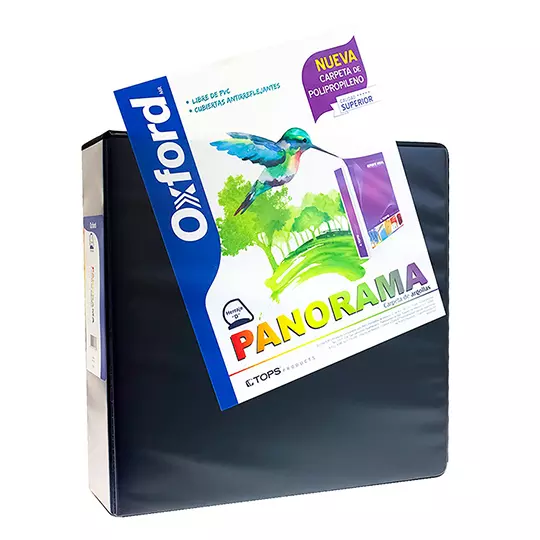 Carpeta panorámica Oxford carta negra herraje de 3 pulgadas "D"