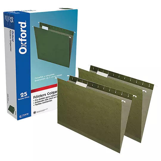 Folder colgante Oxford oficio color verde caja con 25 pzas