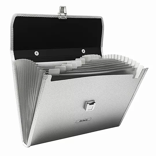 Archivo expandible Oxford carta color plata con cierre de broche