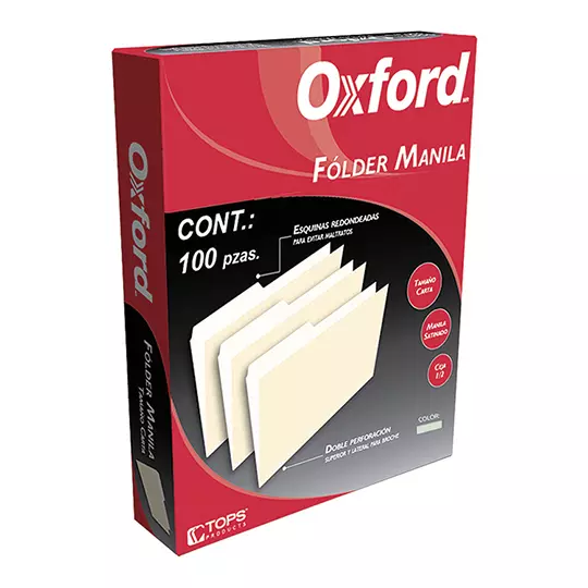 Folder manila Oxford carta color verde ceja 1/2 caja con 100 pzas